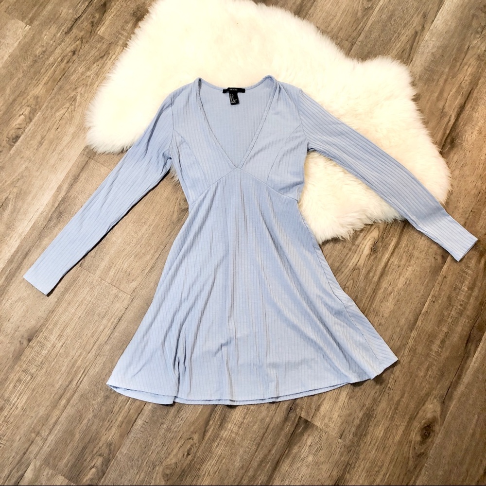 Sky blue, deep V skater dress